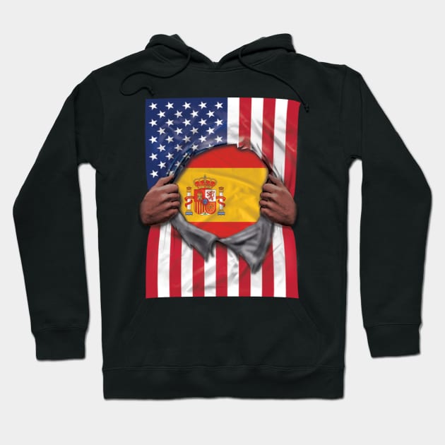 Spain Flag American Flag Ripped - Gift for Spanish From Spain Hoodie by Country Flags